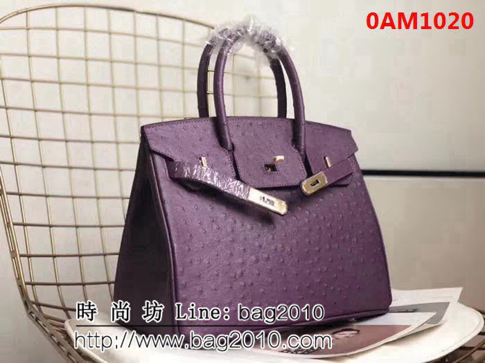 愛馬仕Hermes原版牛皮鴕鳥紋 Birkin 鉑金包 時尚手提包 0AM1020